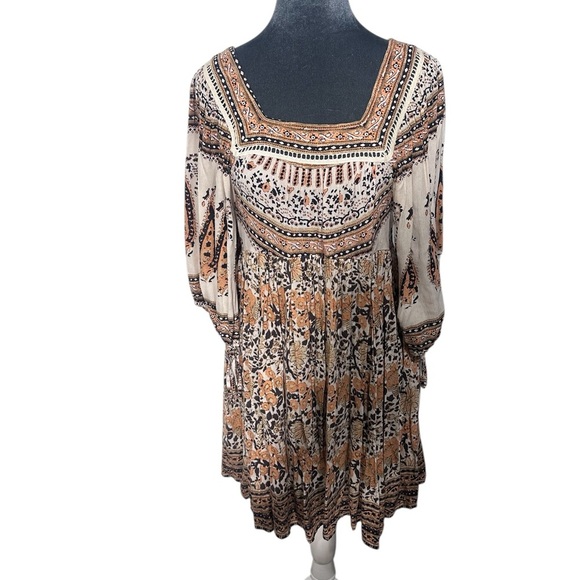 Free People Bohemian Print Dress - Black, White, Orange - Picture 2 of 9